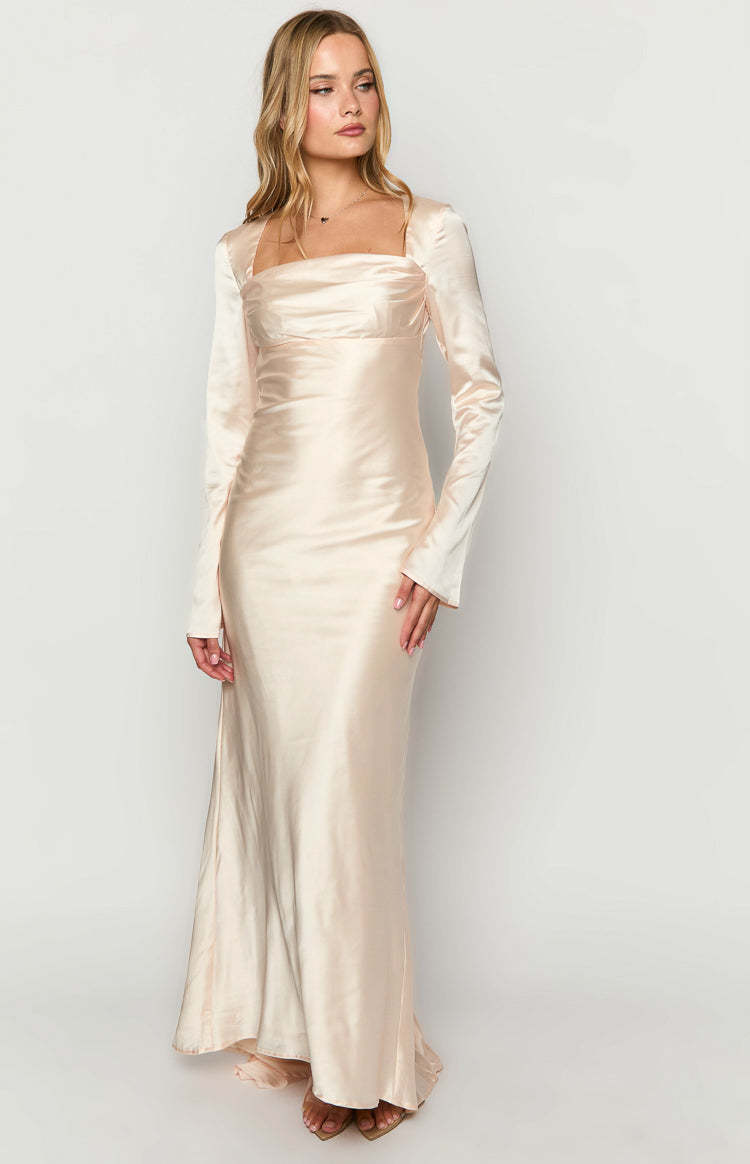 Addina Cream Long Sleeve Maxi Dress-Vavasi.All Rights Reserved.
