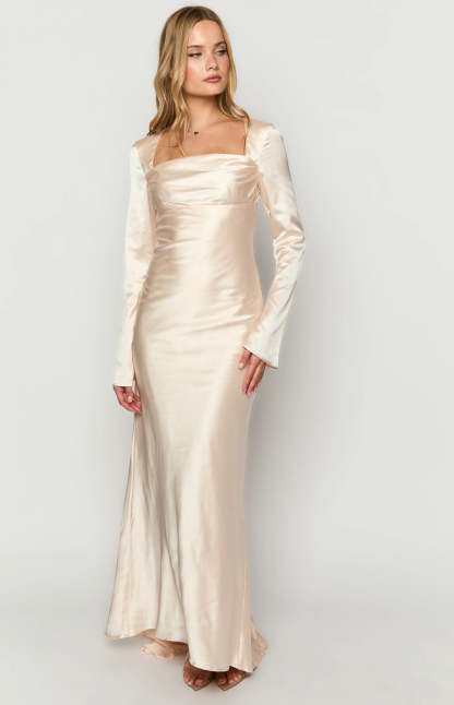 Addina Cream Long Sleeve Maxi Dress-Vavasi.All Rights Reserved.