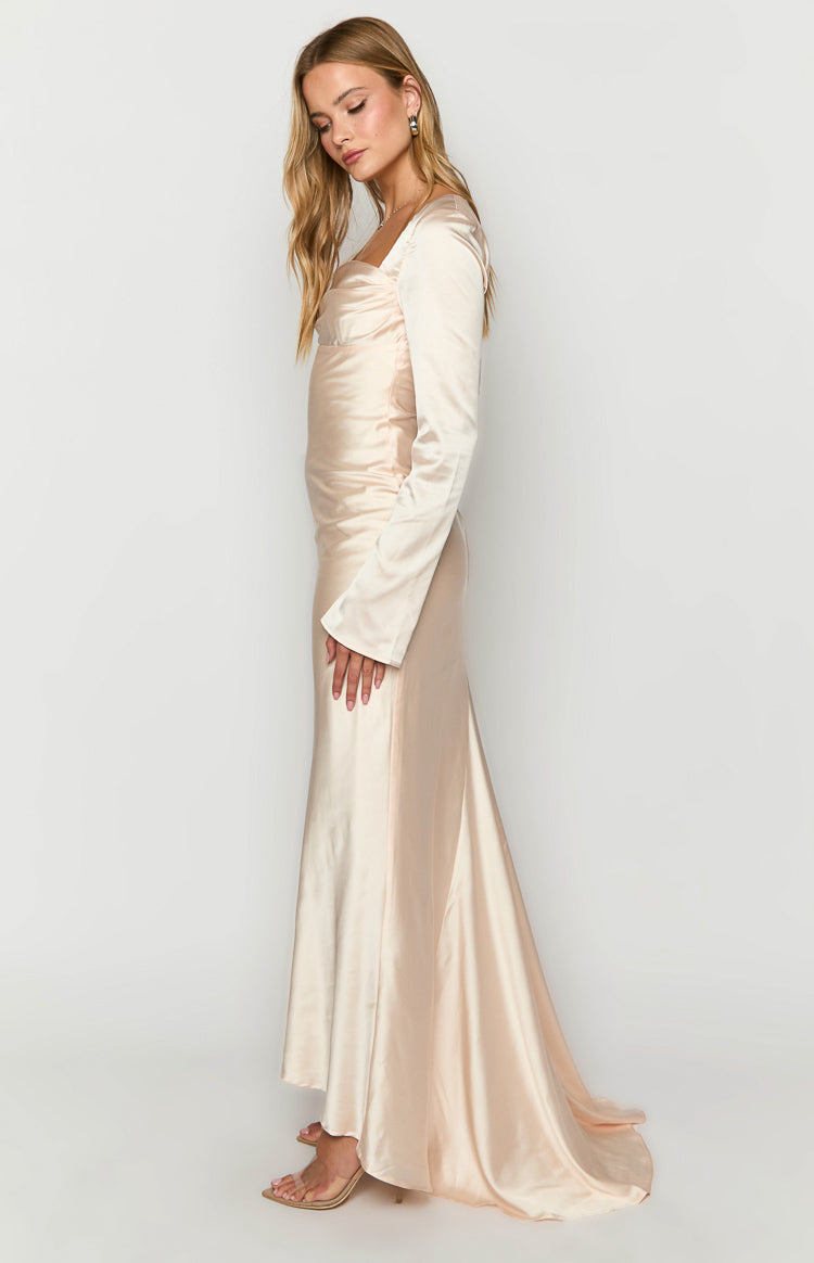 Addina Cream Long Sleeve Maxi Dress-Vavasi.All Rights Reserved.