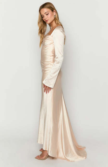 Addina Cream Long Sleeve Maxi Dress-Vavasi.All Rights Reserved.