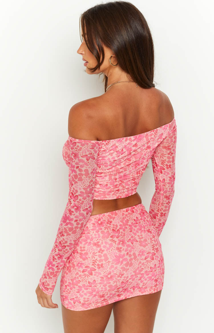 Addison Pink Off The Shoulder Mesh Top-Vavasi.All Rights Reserved.