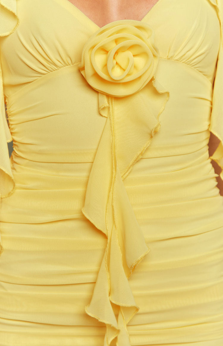 Aella Yellow Ruffle Mini Dress-Vavasi.All Rights Reserved.
