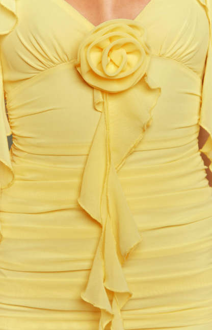 Aella Yellow Ruffle Mini Dress-Vavasi.All Rights Reserved.