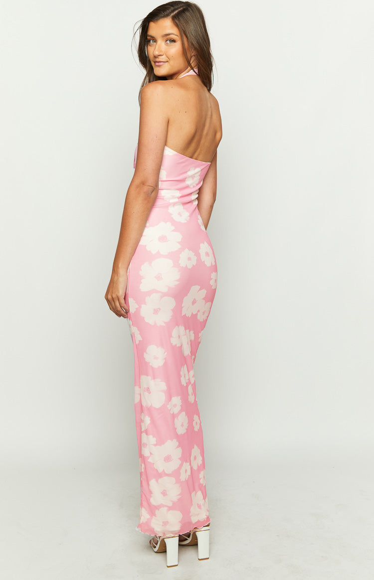 Aimee Pink Floral Maxi Halter Dress-Vavasi.All Rights Reserved.