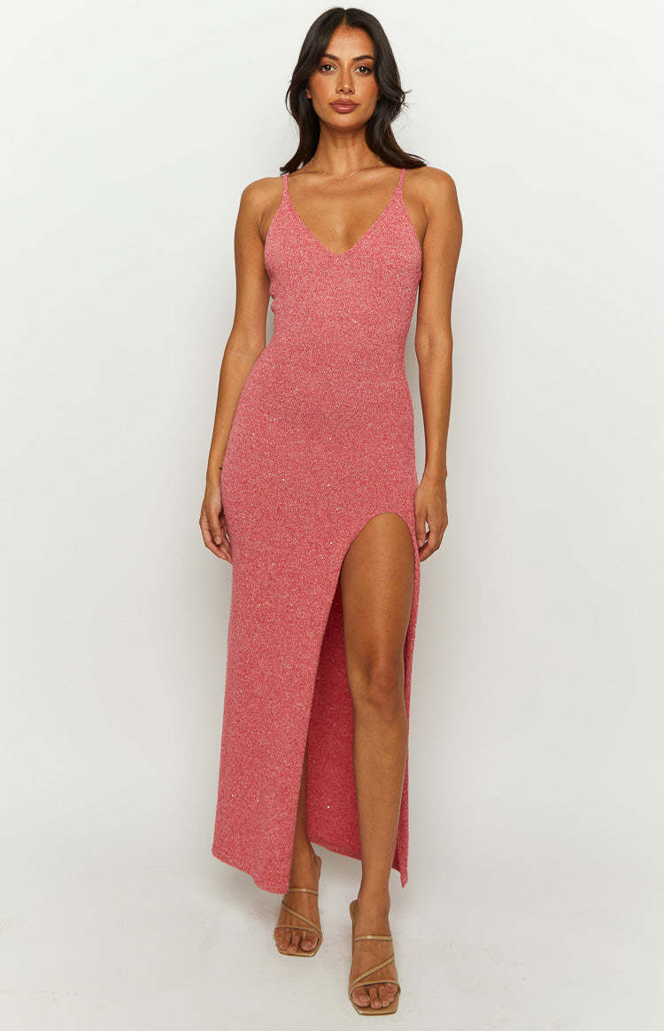 Airdrie Pink Knit Maxi Dress-Vavasi.All Rights Reserved.