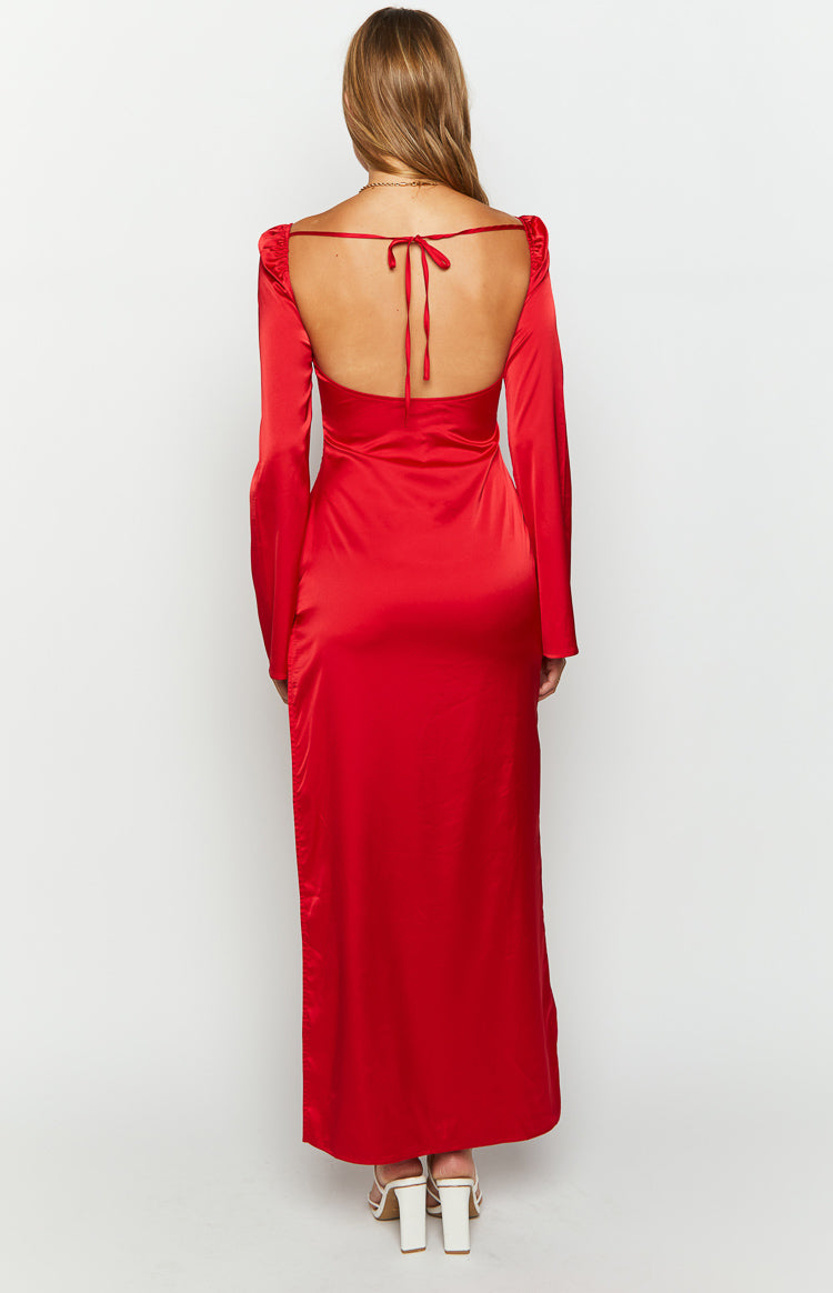 Airlea Red Satin Asymmetric Maxi Dress-Vavasi.All Rights Reserved.
