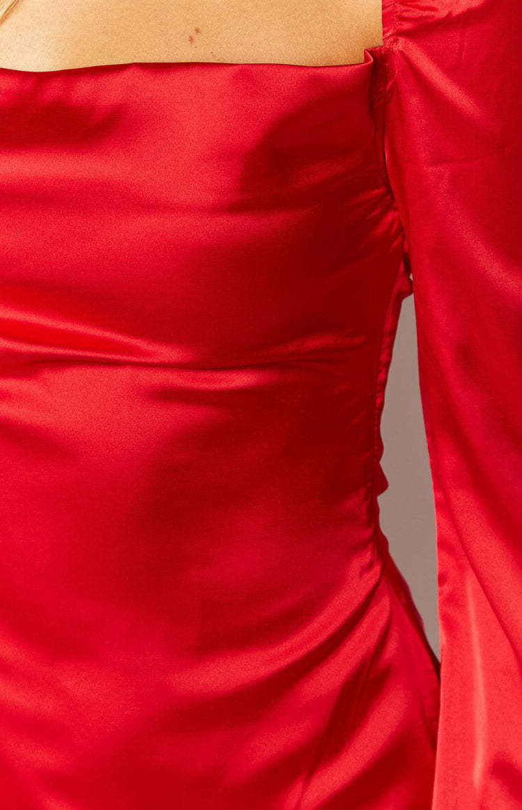 Airlea Red Satin Asymmetric Maxi Dress-Vavasi.All Rights Reserved.