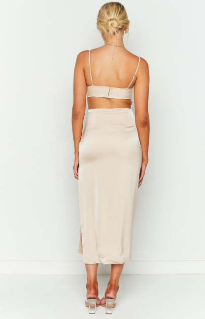 Alaia Champagne Formal Midi Dress-Vavasi.All Rights Reserved.