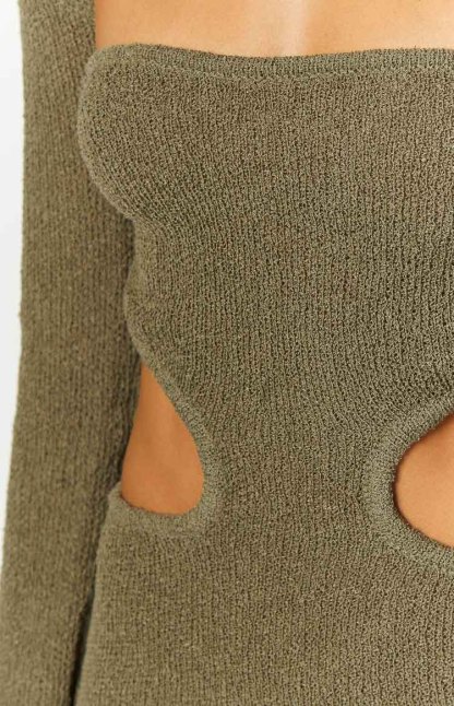 Alba Khaki Long Sleeve Knit Midi Dress-Vavasi.All Rights Reserved.
