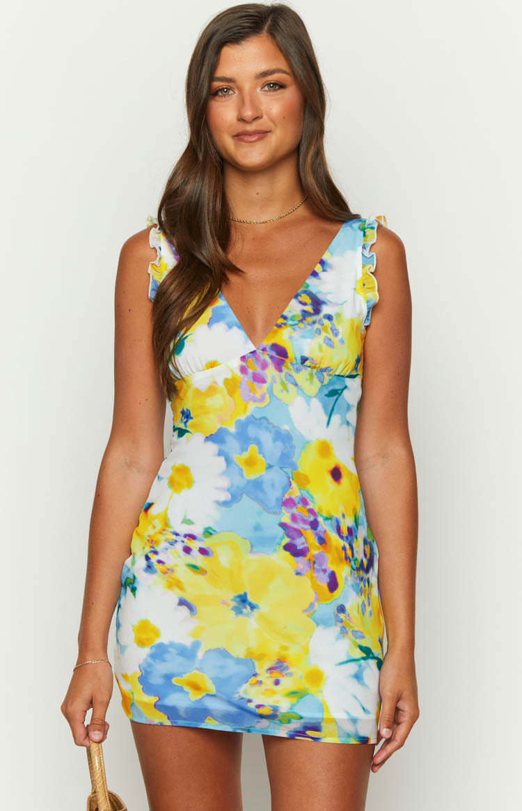 Albie Blue Floral Mini Dress-Vavasi.All Rights Reserved.