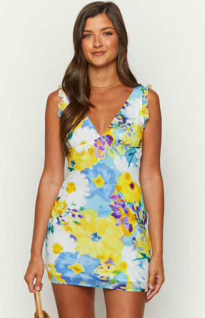 Albie Blue Floral Mini Dress-Vavasi.All Rights Reserved.