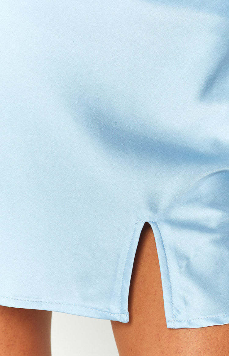 Alcina Blue Satin Mini Skirt-Vavasi.All Rights Reserved.