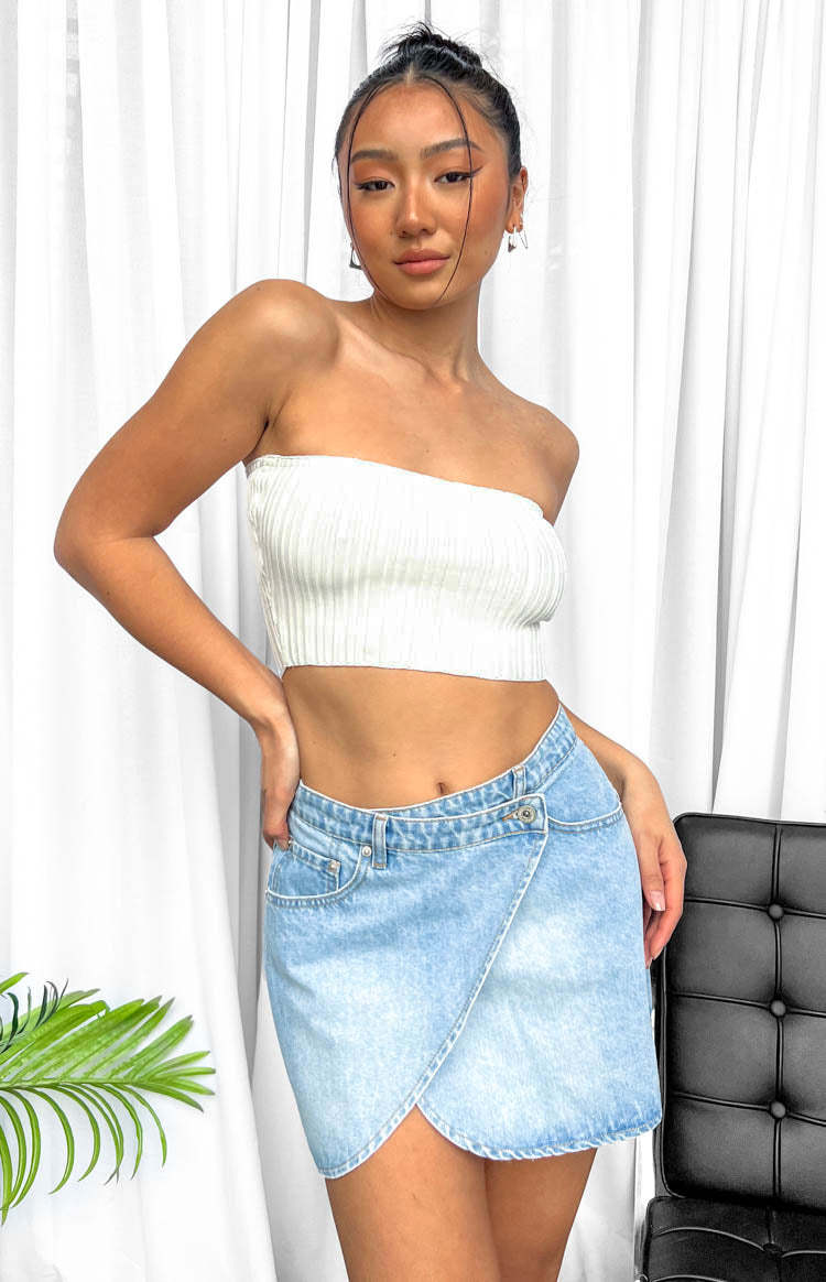 Alcmene Denim Asymmetrical Wrap Mini Skirt-Vavasi.All Rights Reserved.