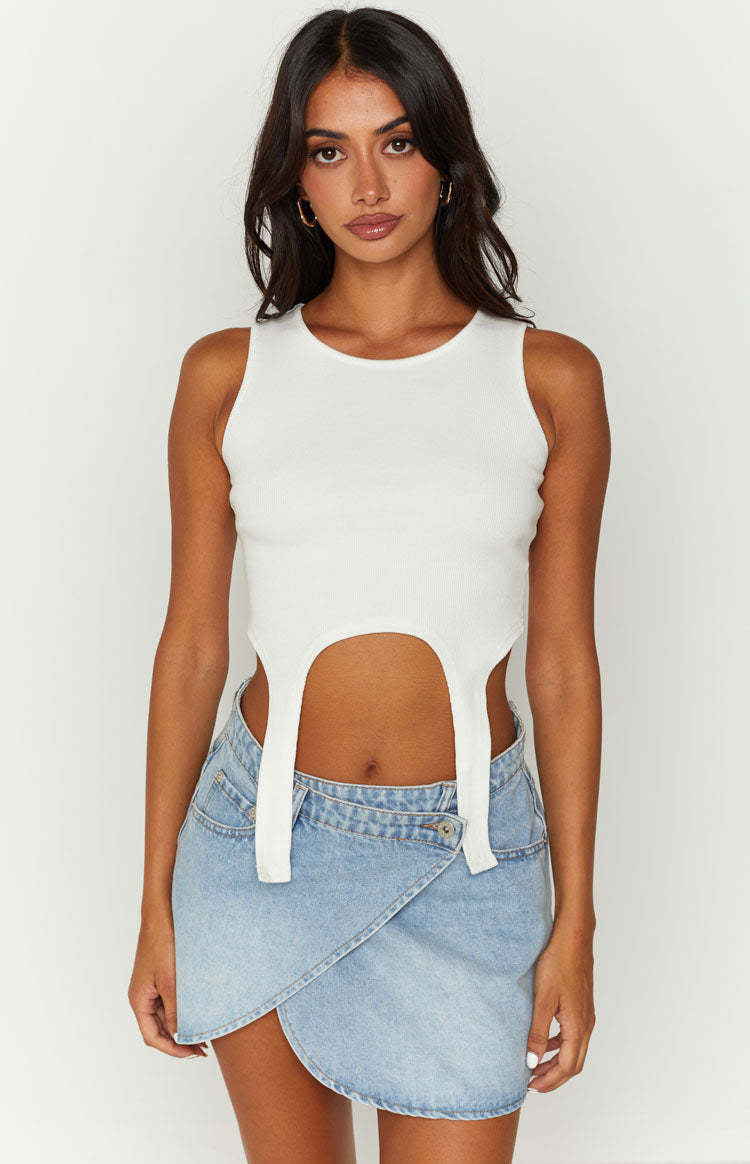 Alcmene Denim Asymmetrical Wrap Mini Skirt-Vavasi.All Rights Reserved.