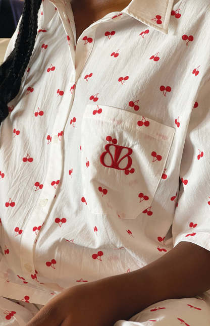 Alexea Cherry Print Pajama Shirt-Vavasi.All Rights Reserved.