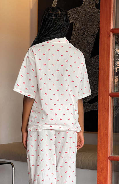 Alexea Cherry Print Pajama Shirt-Vavasi.All Rights Reserved.