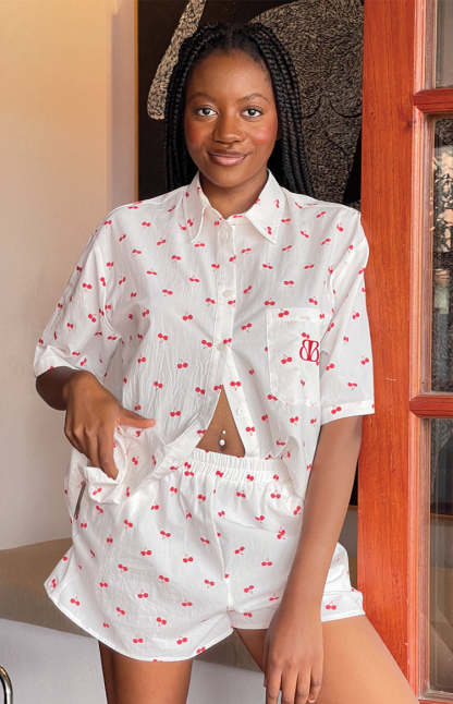 Alexea Cherry Print Pajama Shorts-Vavasi.All Rights Reserved.