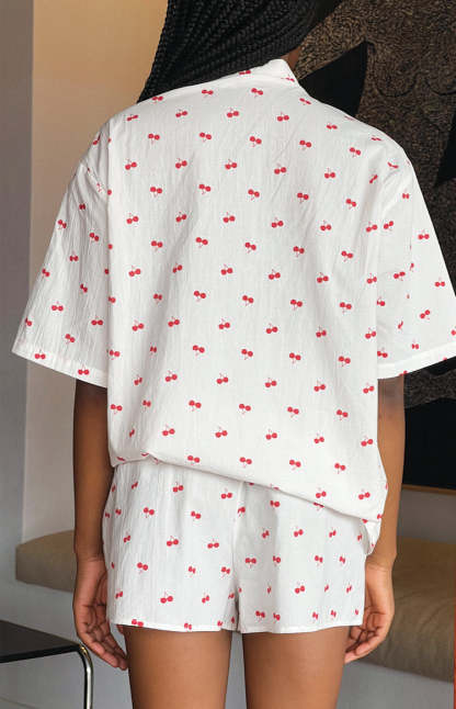 Alexea Cherry Print Pajama Shorts-Vavasi.All Rights Reserved.