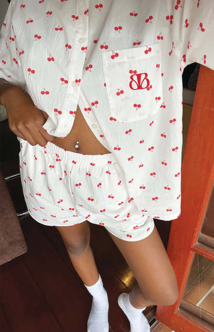 Alexea Cherry Print Pajama Shorts-Vavasi.All Rights Reserved.