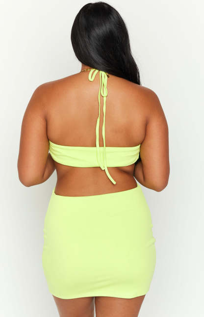 Alexi Lime Halter Mini Dress-Vavasi.All Rights Reserved.