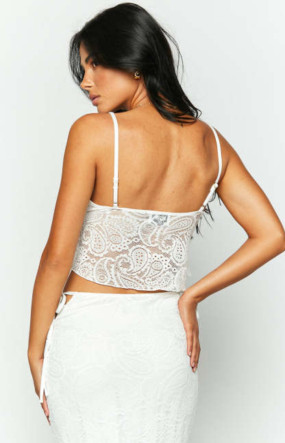 Alexia White Lace Tie Up Front Top-Vavasi.All Rights Reserved.