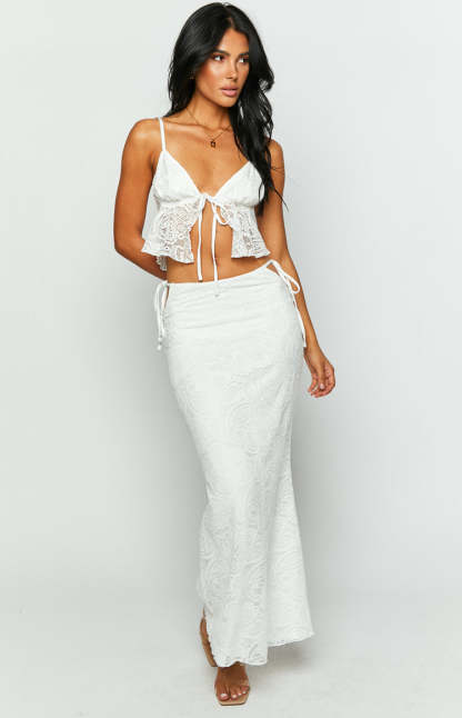 Alexia White Lace Tie Up Maxi Skirt-Vavasi.All Rights Reserved.
