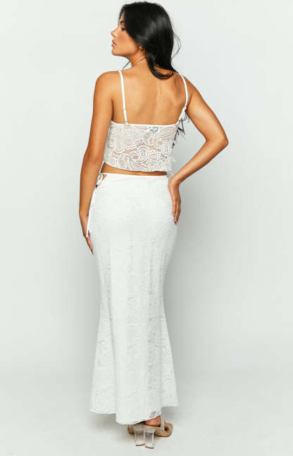 Alexia White Lace Tie Up Maxi Skirt-Vavasi.All Rights Reserved.