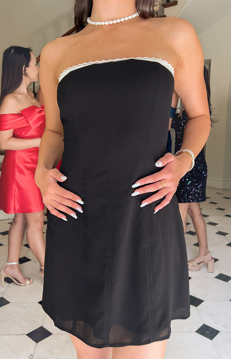 Alina Black Strapless Chiffon Mini Dress-Vavasi.All Rights Reserved.