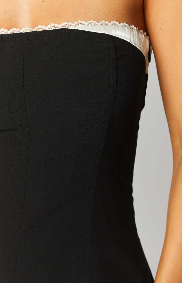 Alina Black Strapless Chiffon Mini Dress-Vavasi.All Rights Reserved.