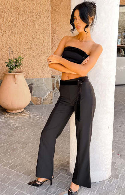 Alistair Black Belt Flare Pants-Vavasi.All Rights Reserved.