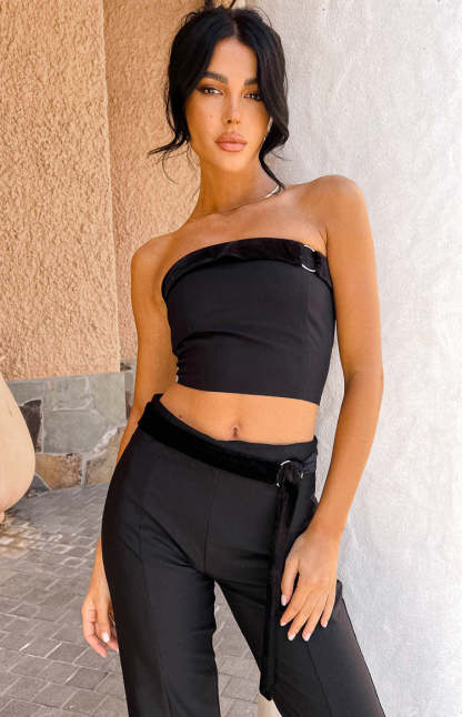 Alistair Black Strapless Belt Top-Vavasi.All Rights Reserved.
