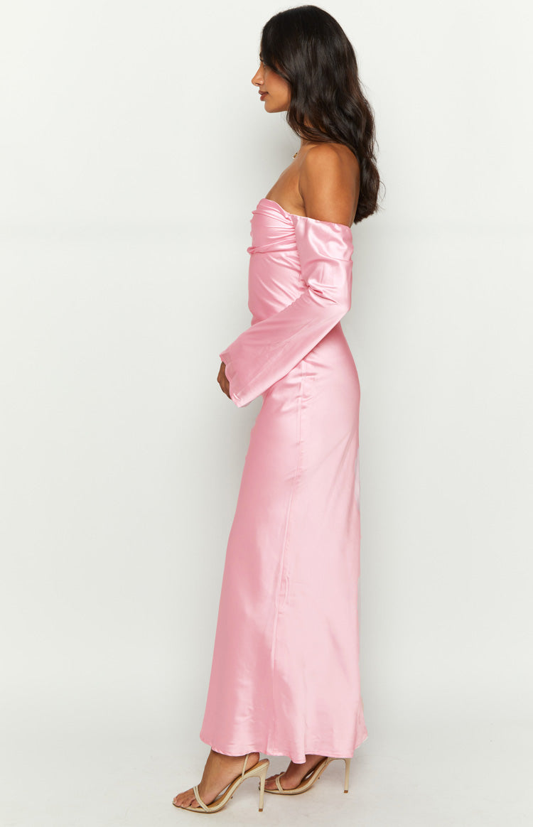 Alita Baby Pink Off The Shoulder Long Sleeve Maxi Formal Dress-Vavasi.All Rights Reserved.