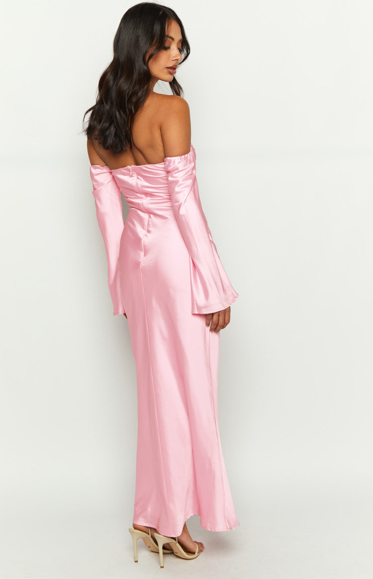 Alita Baby Pink Off The Shoulder Long Sleeve Maxi Formal Dress-Vavasi.All Rights Reserved.