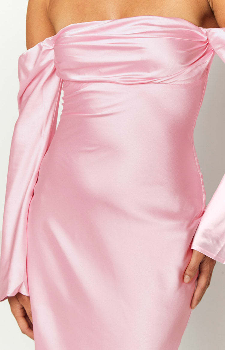 Alita Baby Pink Off The Shoulder Long Sleeve Maxi Formal Dress-Vavasi.All Rights Reserved.