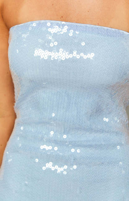 Allie Blue Sequin Strapless Mini Dress-Vavasi.All Rights Reserved.