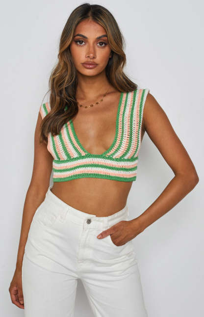 Alma Crochet Crop Top Green-Vavasi.All Rights Reserved.