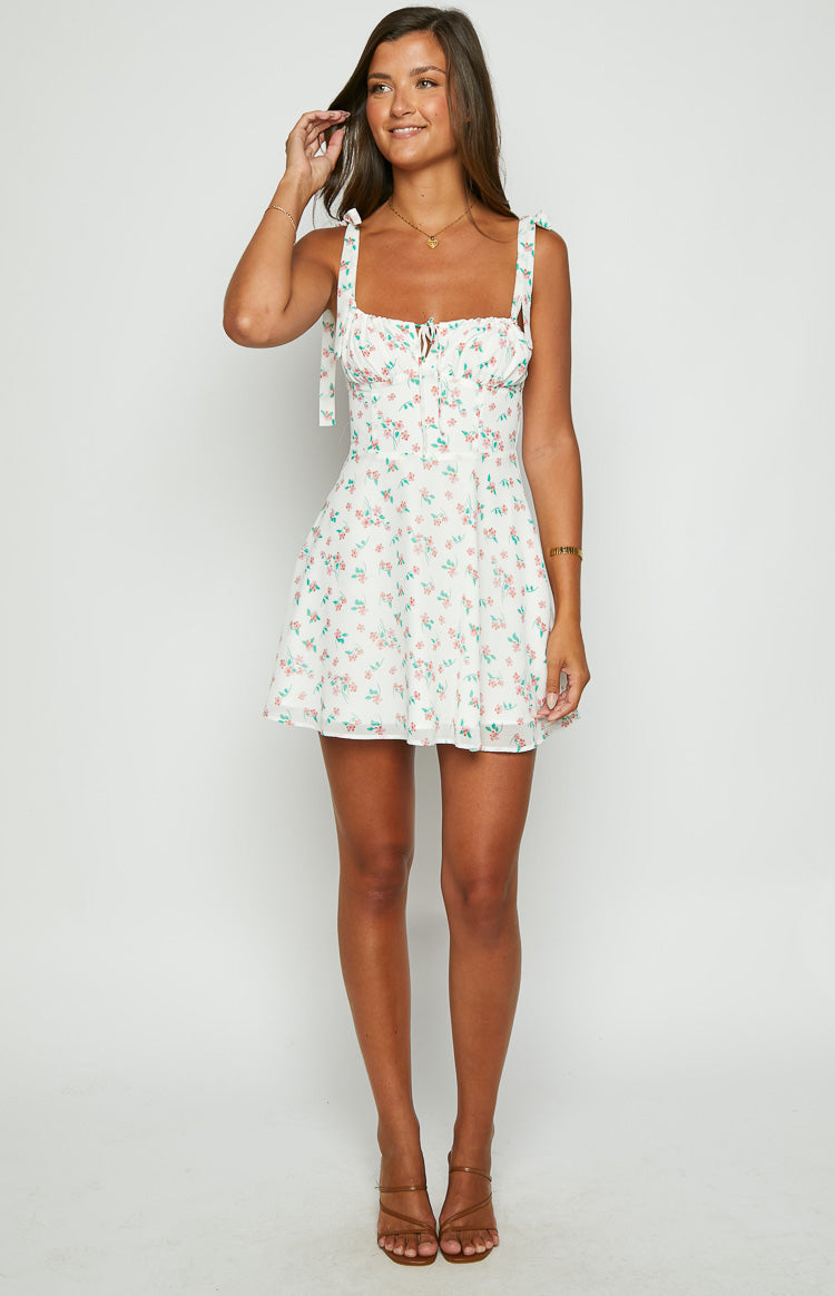 Althea White Floral Tie Strap Mini Dress-Vavasi.All Rights Reserved.