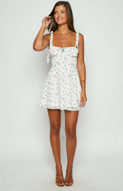 Althea White Floral Tie Strap Mini Dress-Vavasi.All Rights Reserved.