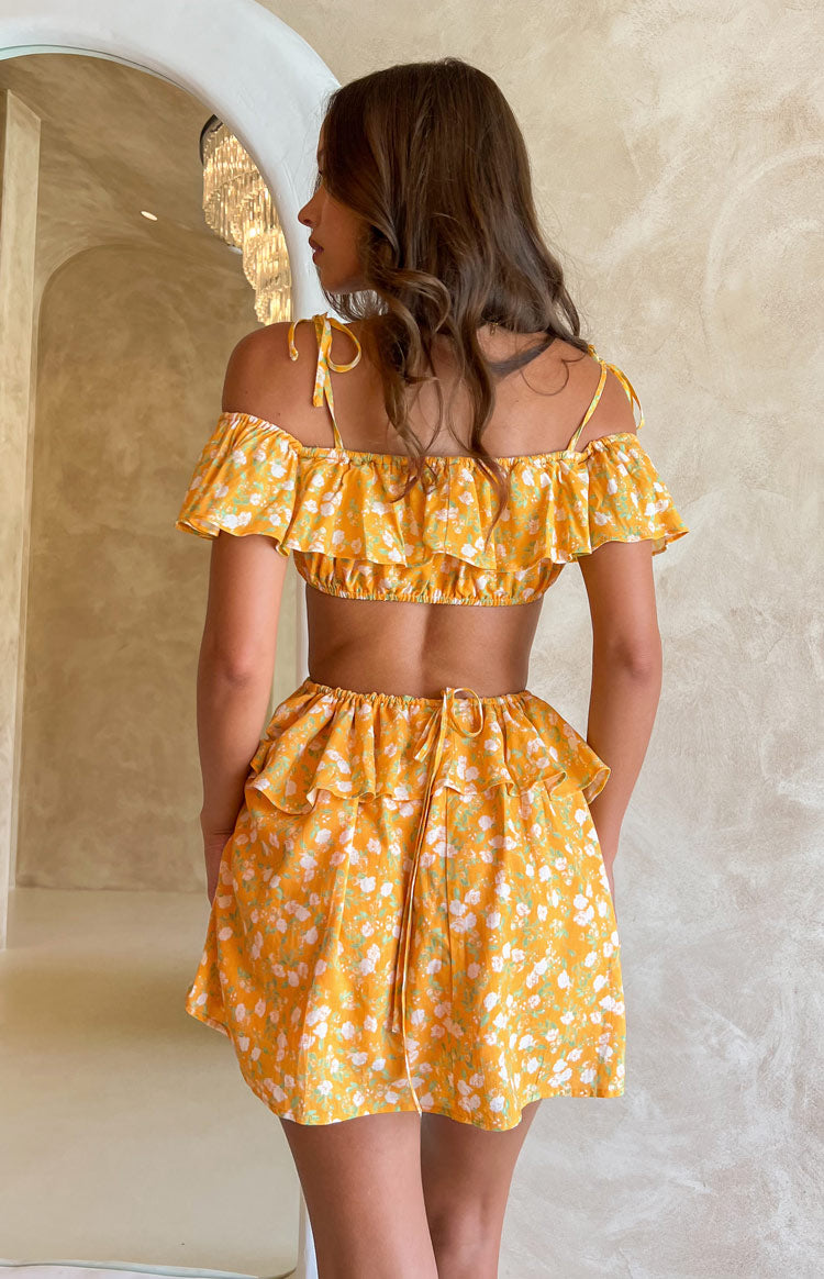 Alyssa Orange Floral Ruffle Mini Dress-Vavasi.All Rights Reserved.