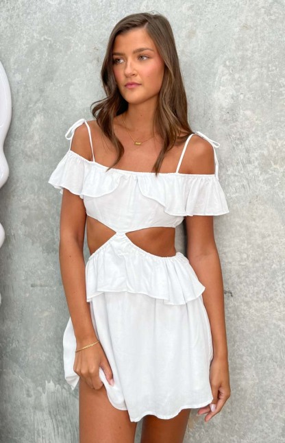 Alyssa White Ruffle Mini Dress-Vavasi.All Rights Reserved.