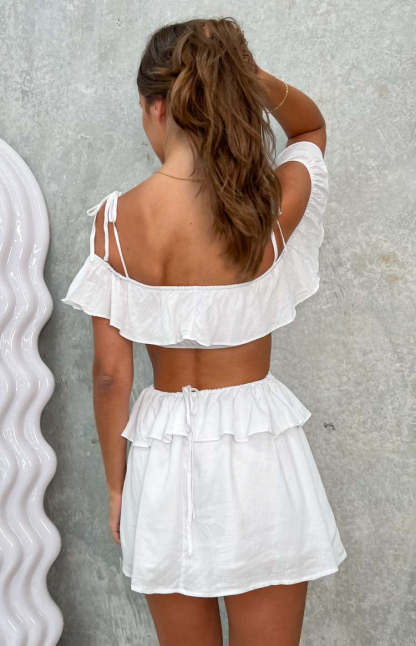 Alyssa White Ruffle Mini Dress-Vavasi.All Rights Reserved.