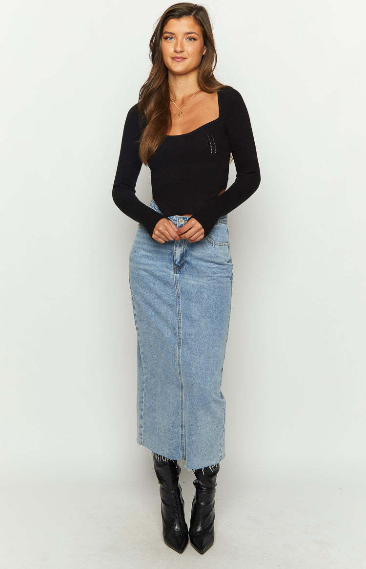 Amalia Black Knit Sleeve Top-Vavasi.All Rights Reserved.