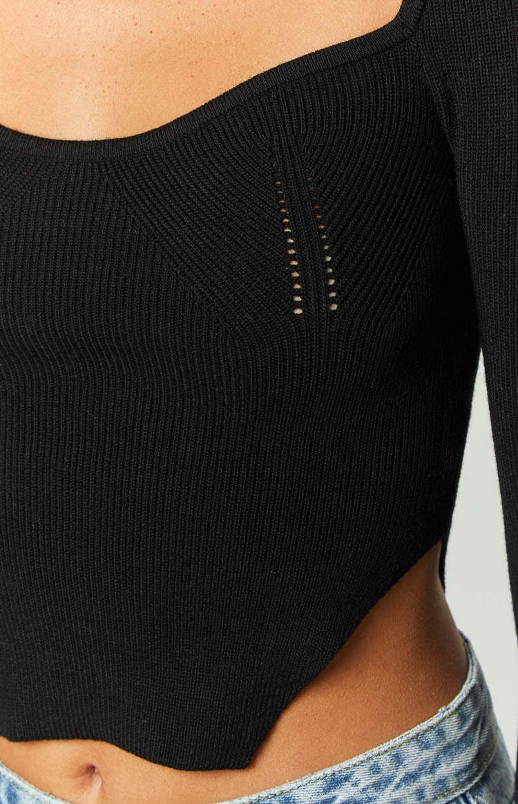 Amalia Black Knit Sleeve Top-Vavasi.All Rights Reserved.