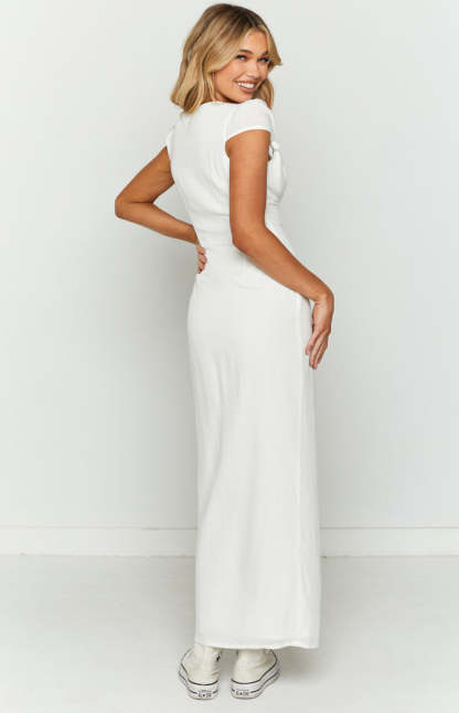 Amara White Button Up Midi Dress-Vavasi.All Rights Reserved.