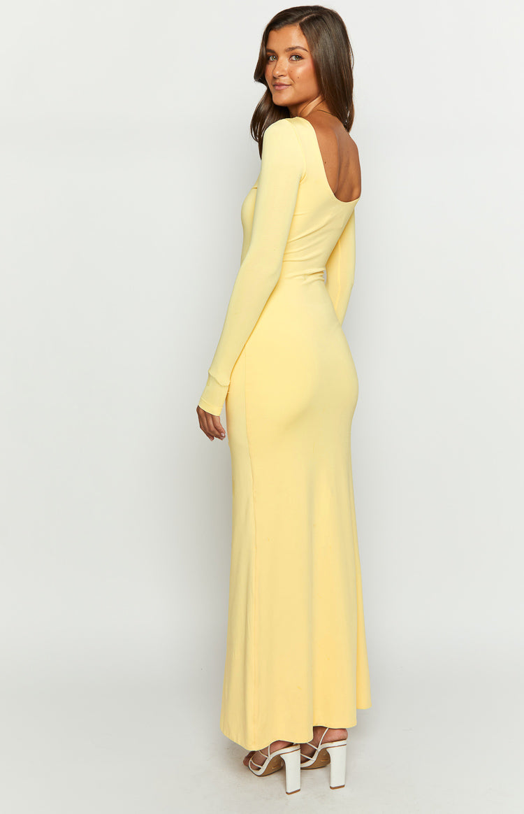 Amber Glow Yellow Long Sleeve Maxi Dress-Vavasi.All Rights Reserved.