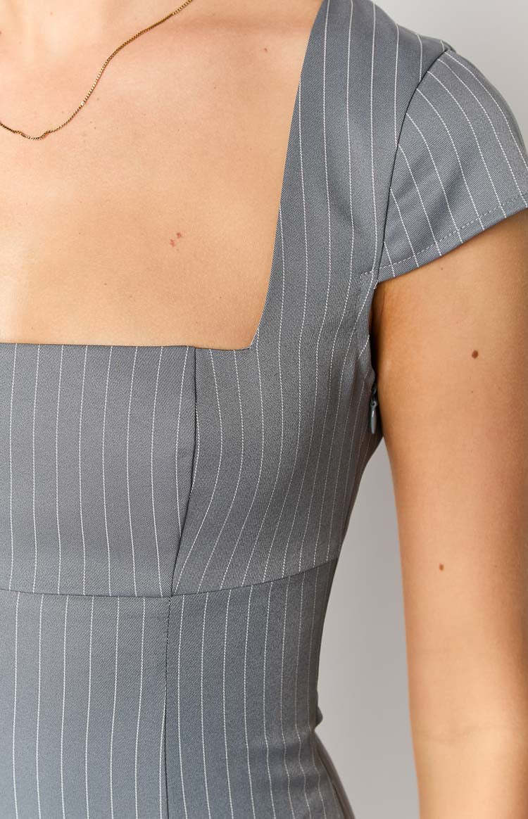 Amelia Grey Striped Mini Dress-Vavasi.All Rights Reserved.