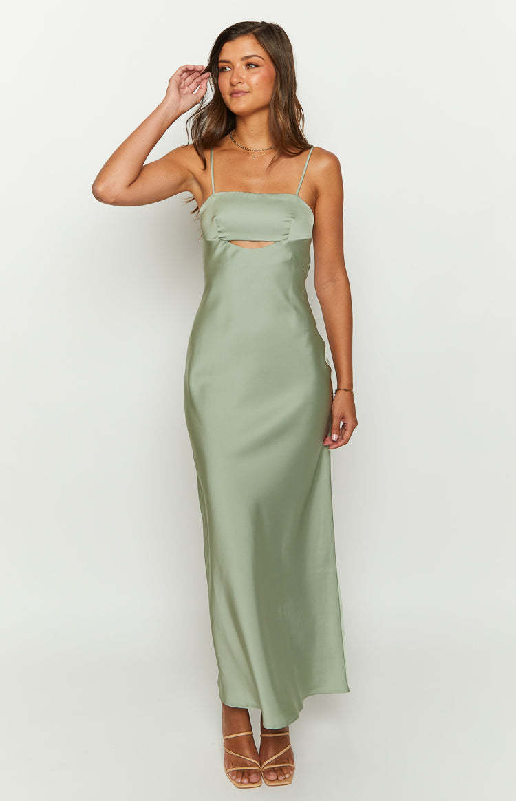 Amour Sage Satin Maxi Dress-Vavasi.All Rights Reserved.