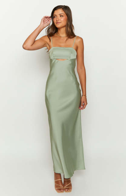 Amour Sage Satin Maxi Dress-Vavasi.All Rights Reserved.
