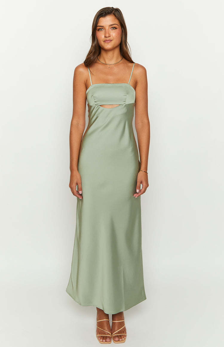 Amour Sage Satin Maxi Dress-Vavasi.All Rights Reserved.