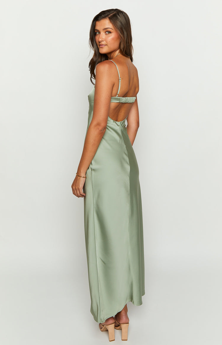 Amour Sage Satin Maxi Dress-Vavasi.All Rights Reserved.